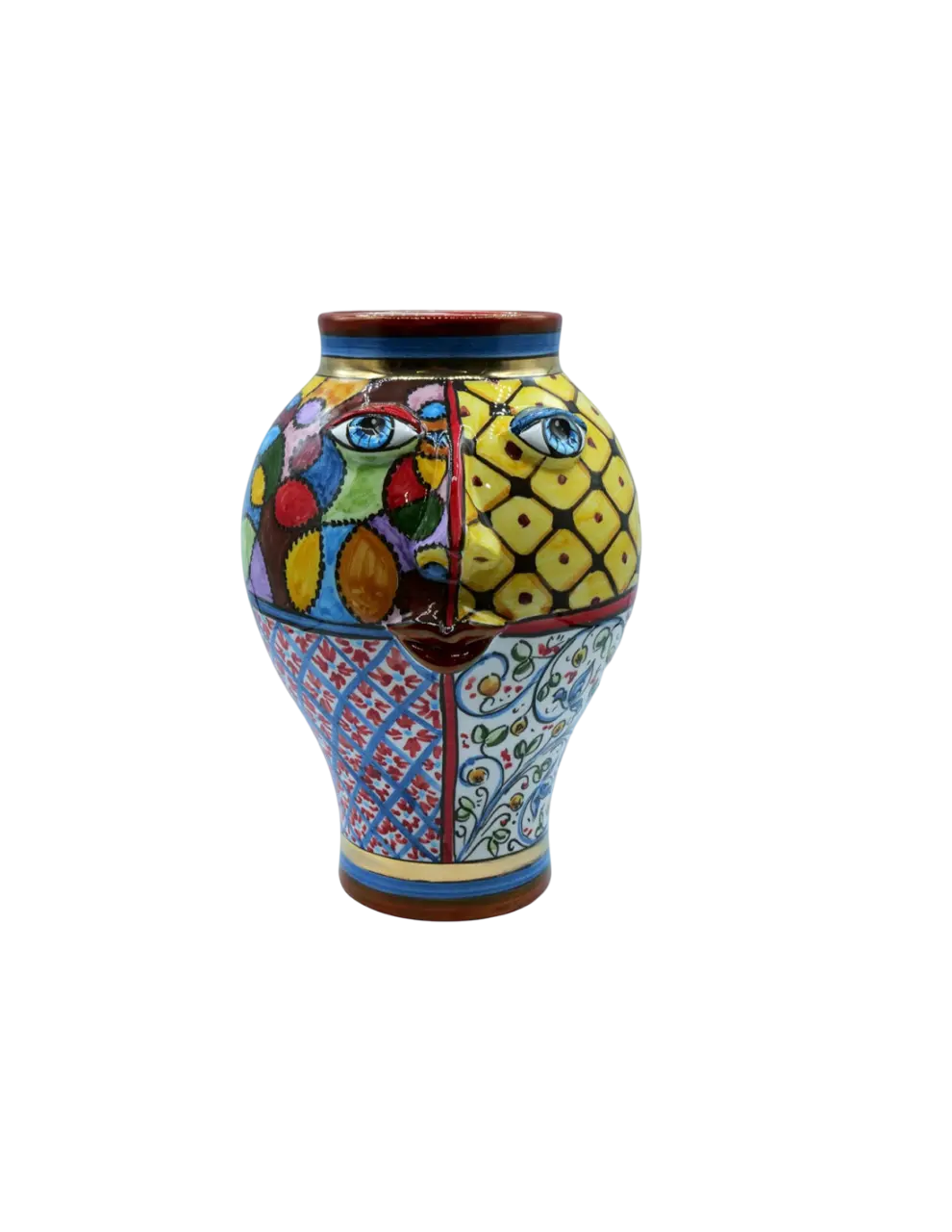 Handmodellierte Keramikvase Sicily Art Facciapure aus Caltagirone. Ein elegantes Unikat im Art & Glasdesign Stil.