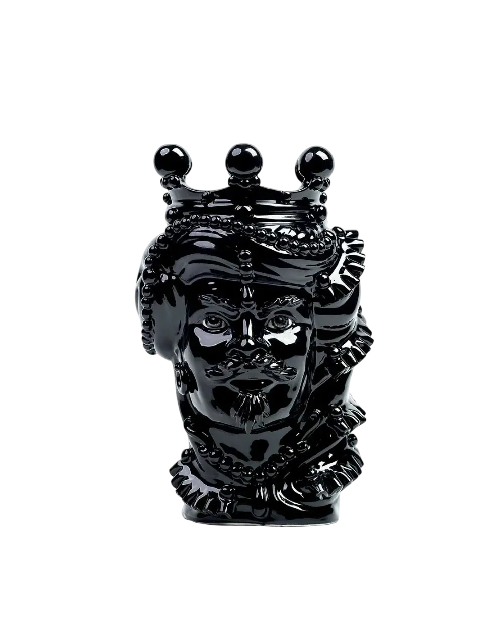 Handgefertigte Testa di Moro Mediterraneo Black aus Caltagirone mit tiefschwarzem Glanz-Finish. Ein exklusives Unikat im Art & Glasdesign Stil.
