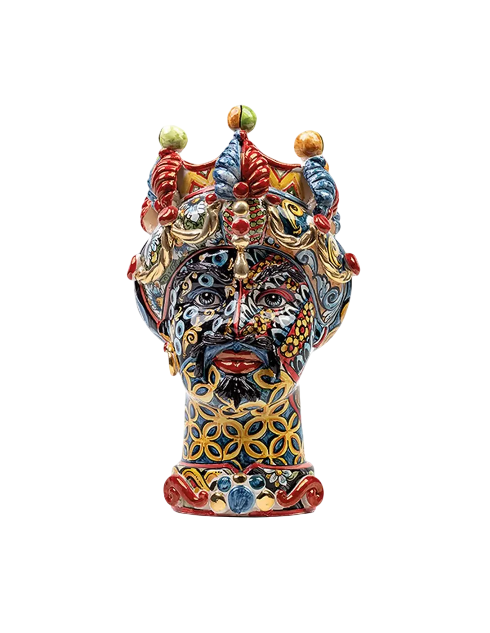 Handgefertigter Testa di Moro Keramikkopf, Modell Liberty, in leuchtenden Multicolor-Farben. Eine authentische Skulptur aus Caltagirone.