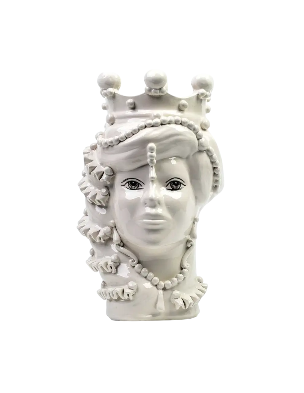 Handgefertigte Testa di Moro Mediterraneo Total White aus Caltagirone mit glänzend weißem Finish. Ein minimalistisches Unikat im Art & Glasdesign Stil.